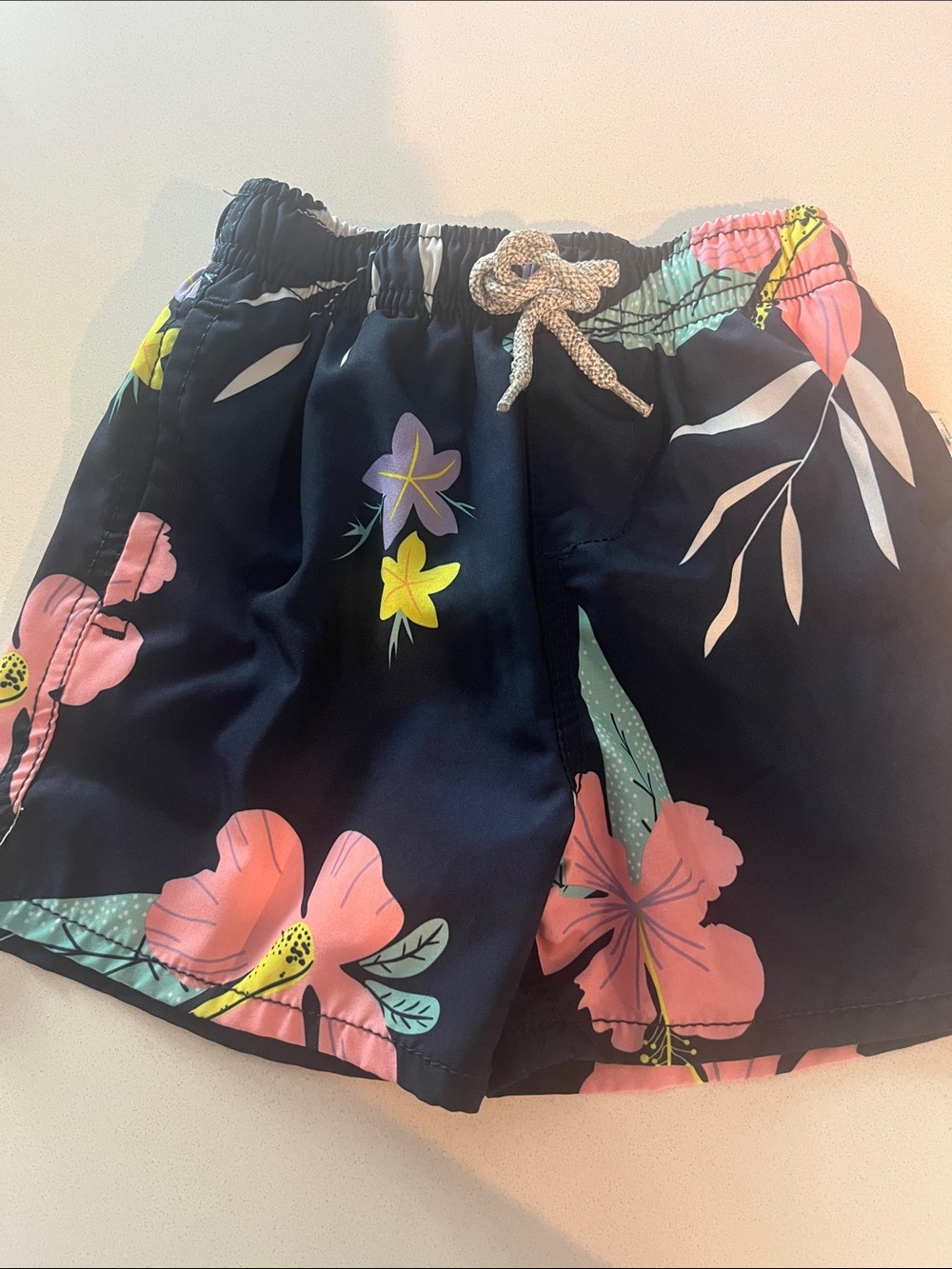 Kid’s Floral Black Swim/Beach Shorts - Pink & Yellow Floral